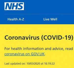 NHS logo with yellow corona virus text