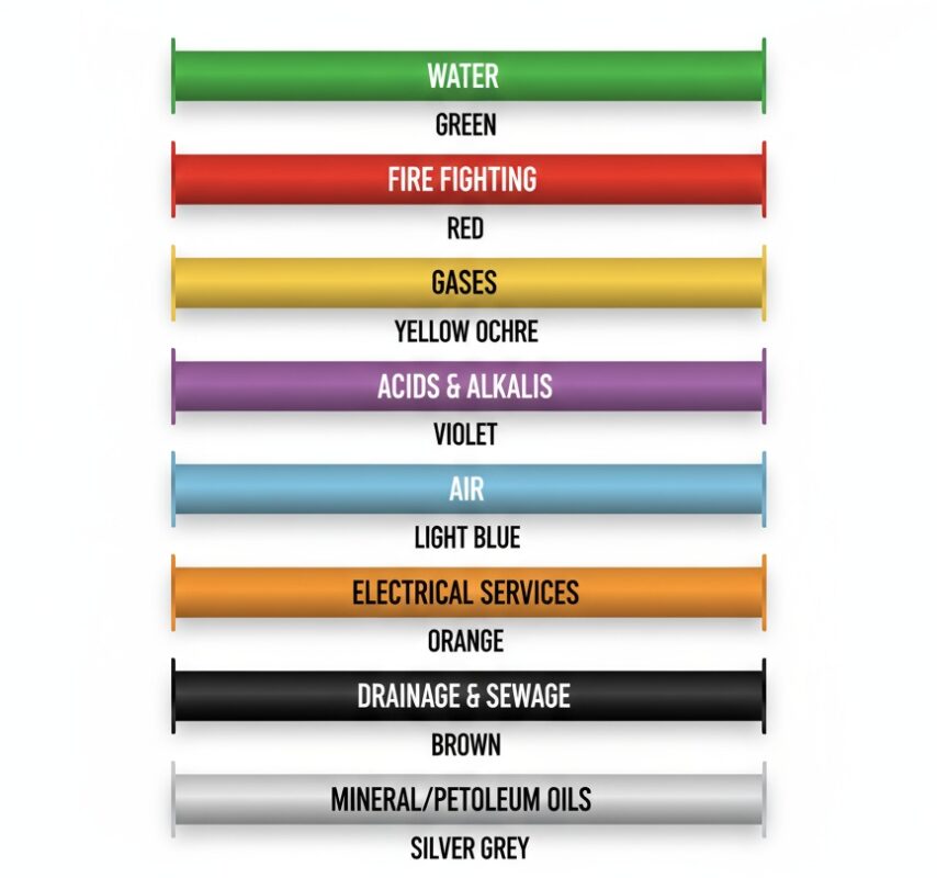 Official BS 1710 pipe identification colour chart for UK facilities