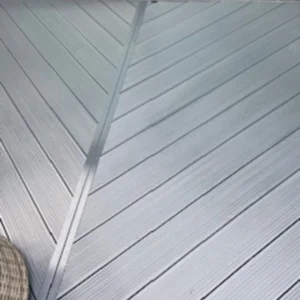 decking with two coats of decking oil in grey applied