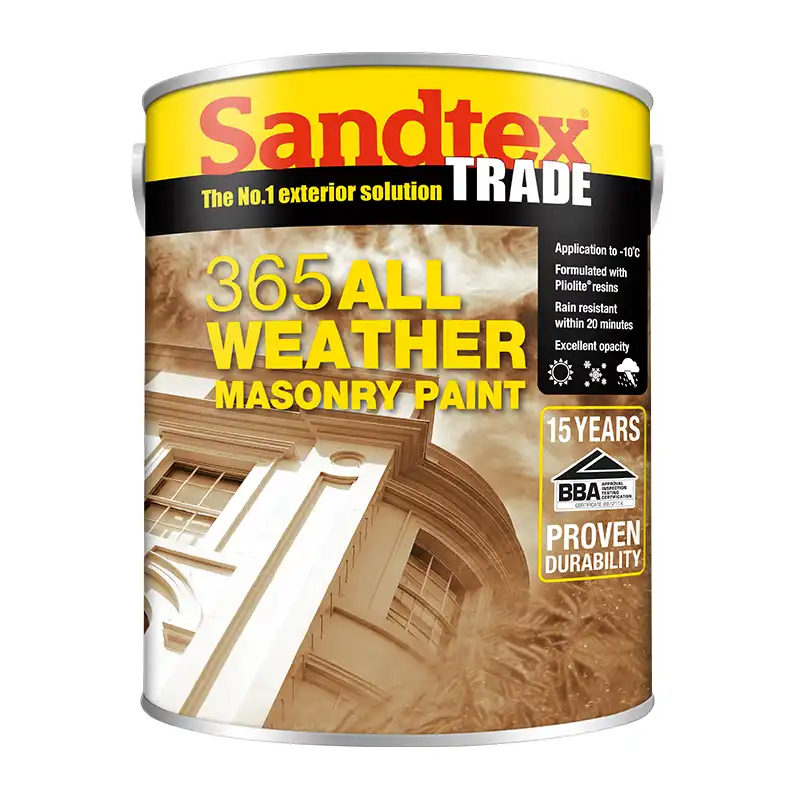 A tin of Sandtex 365 All Weather masonry paint grey