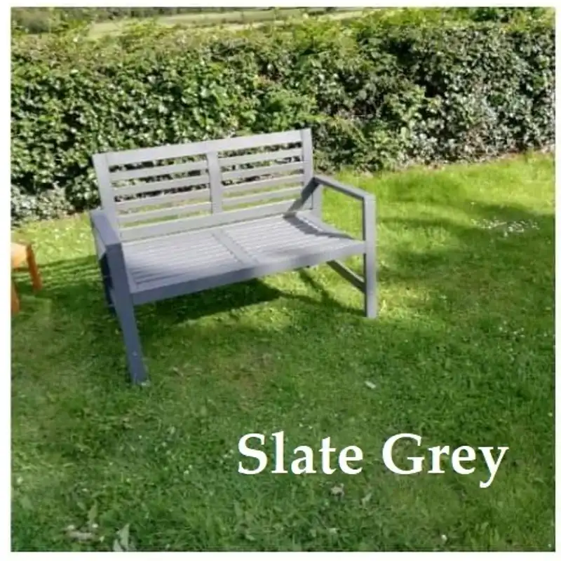 A bench painted with slate grey Garden Furniture Paint