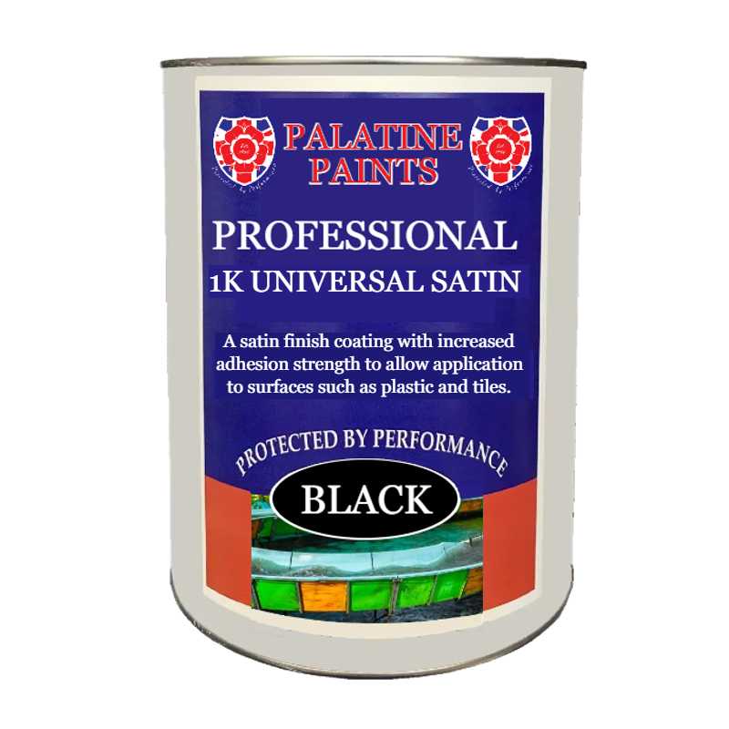 A tin of 1K Universal Satin Multi Surface Paint in black