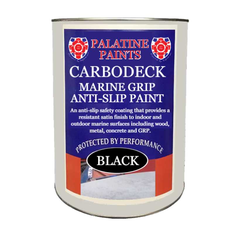 A tin of Carbodeck Marine Grip Anti-Slip Paint in black