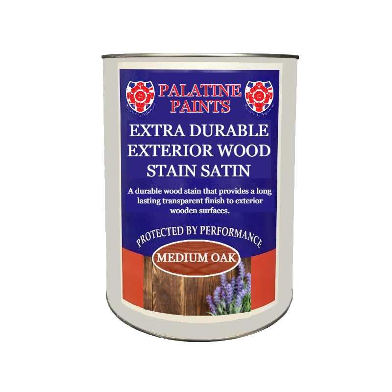 A tin of Exterior Wood Stain Satin in Medium Oak