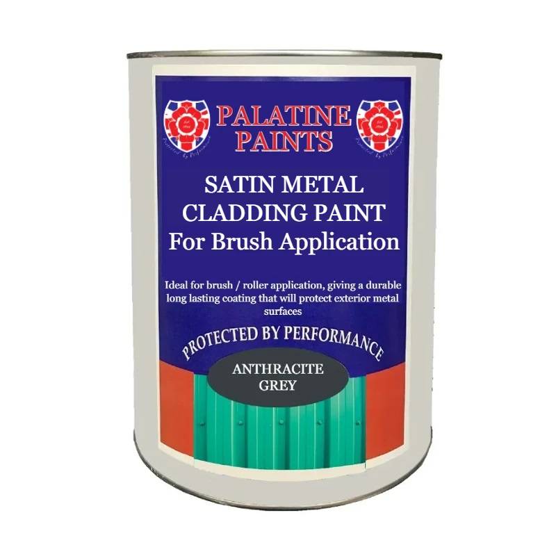 a tin of Satin Metal Cladding Paint for brush application in anthracite grey