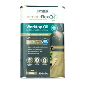 Barrettine Armourflex Worktop Oil on oak countertop.